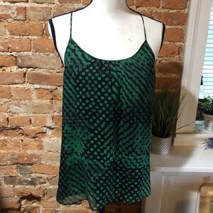 THEORY SHIRAO BLURRED SILK CAMI WOMENS SMALL GREEN BLACK ANIMAL PRINT SNAKE